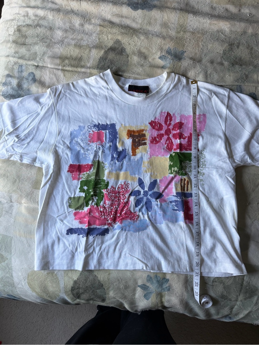 Marika Women's One Size White Cotton Knit Graphic Print Short Sleeve Crew Neck